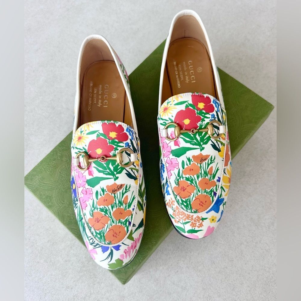 Gucci Ken Scott Jordaan Horsebit Leather Floral Print Loafer Flats EU 36.5 US6.5 - Picture 9 of 10